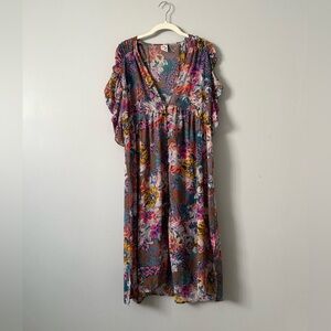 Anthropologie AKEMI + KIN Valencia Floral Sheer Puff Sleeve Dress Size M